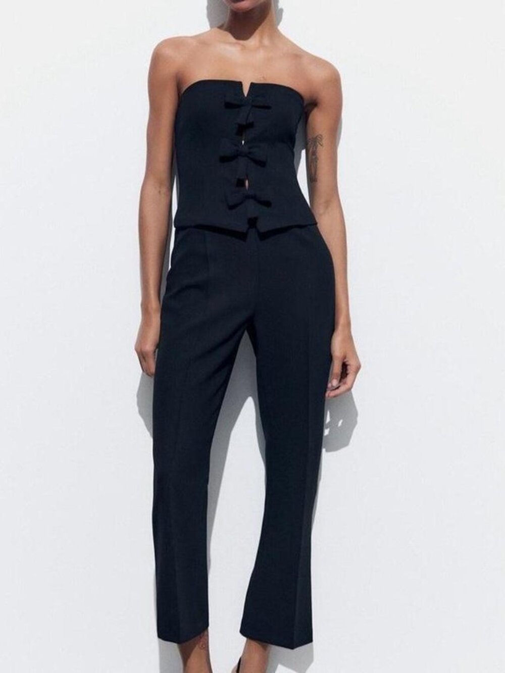 Zara Black Strapless Bow-Front Jumpsuit